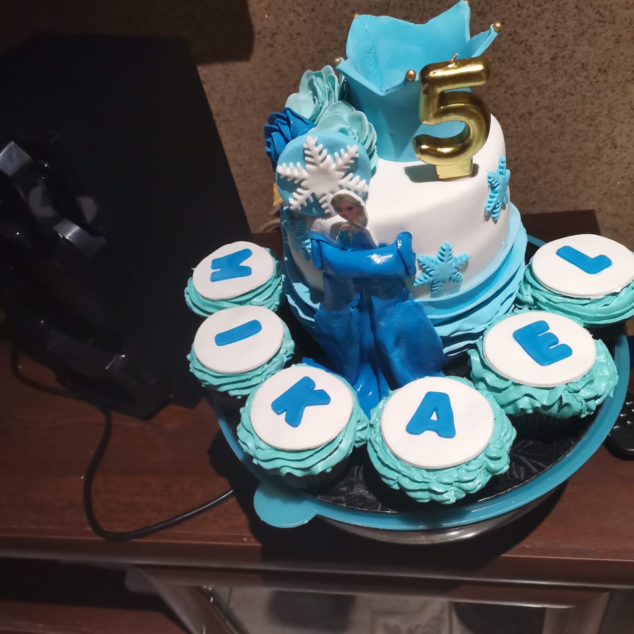 Blue and white cake